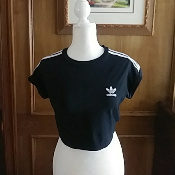 black adidas top with white stripes